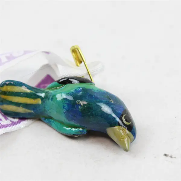 Hand-Painted Guatemalan Bird Souvenir Brooch 1.5"