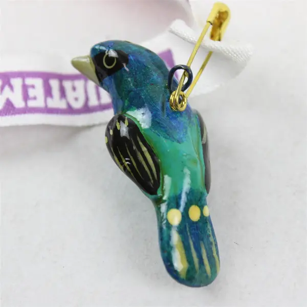Hand-Painted Guatemalan Bird Souvenir Brooch 1.5"
