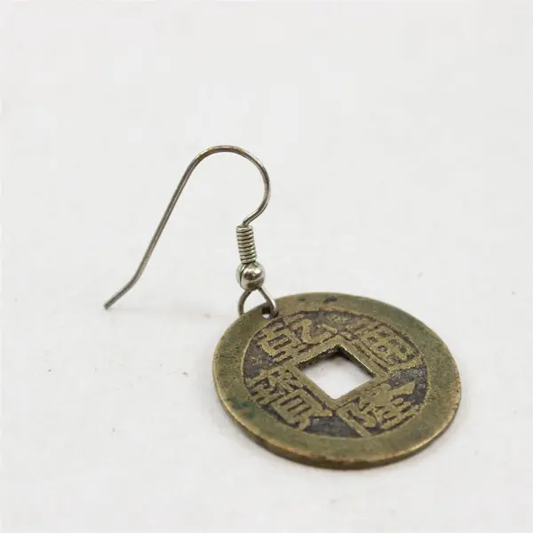 Metal Replica Chinese Coin Dangle Earrings
