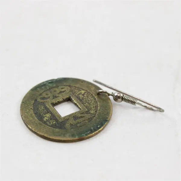 Metal Replica Chinese Coin Dangle Earrings