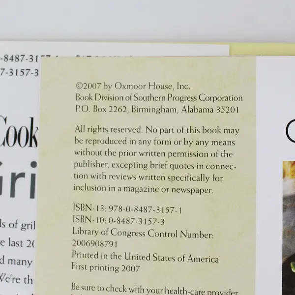 Cooking Light Grilling 57 Essential Recipes 2007 First Edition Hardcover DJ