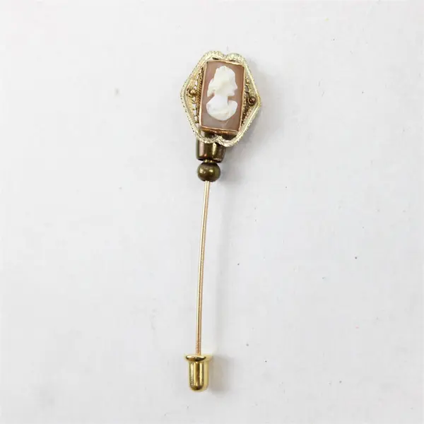 Vintage Cameo Stick Pin White Shell Relief Gold-Tone 