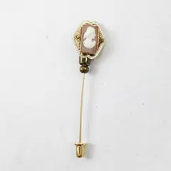 Vintage Cameo Stick Pin White Shell Relief Gold-Tone 