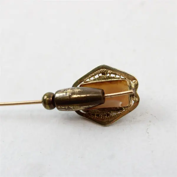 Vintage Cameo Stick Pin White Shell Relief Gold-Tone 