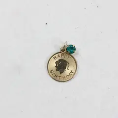 Vintage Aquamarine March Birthstone Happy Birthday Gold-Tone Charm Pendant