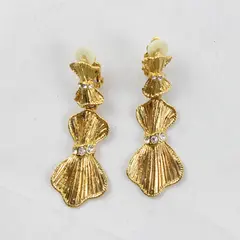 Vintage Gold-Tone Metal Clear Rhinestone Dangle Clip-On Earrings