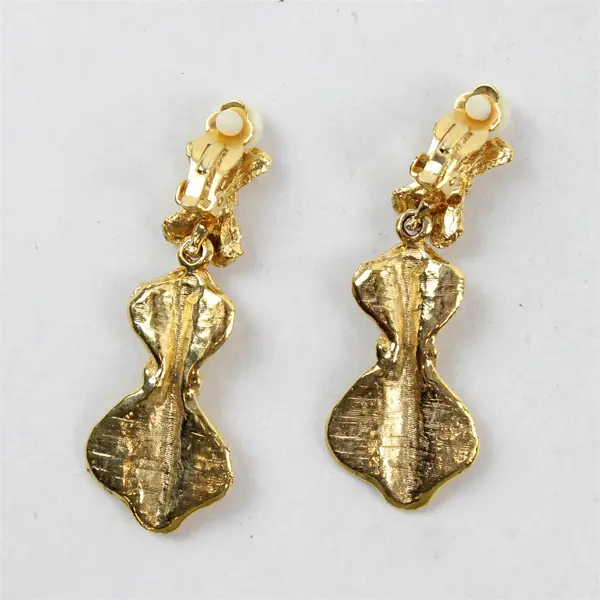 Vintage Gold-Tone Metal Clear Rhinestone Dangle Clip-On Earrings