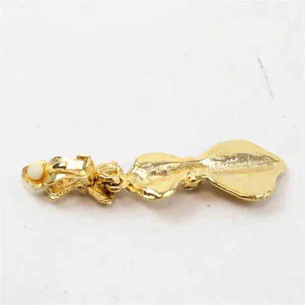 Vintage Gold-Tone Metal Clear Rhinestone Dangle Clip-On Earrings