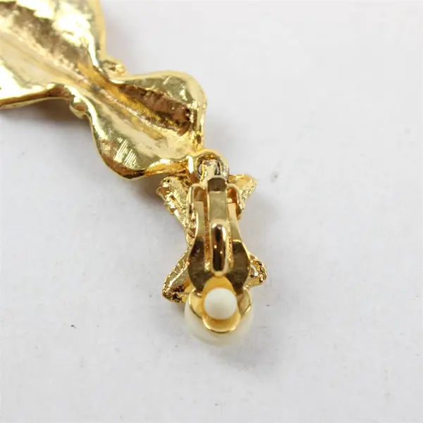 Vintage Gold-Tone Metal Clear Rhinestone Dangle Clip-On Earrings