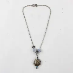 Silver-Tone Tribal-Style Beaded Pendant Choker Necklace 15.5" Costume Jewelry