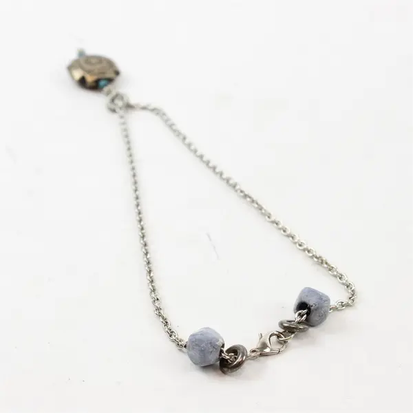 Silver-Tone Tribal-Style Beaded Pendant Choker Necklace 15.5" Costume Jewelry