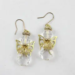 Angel Teardrop Beaded Gold-Tone Dangle Earrings