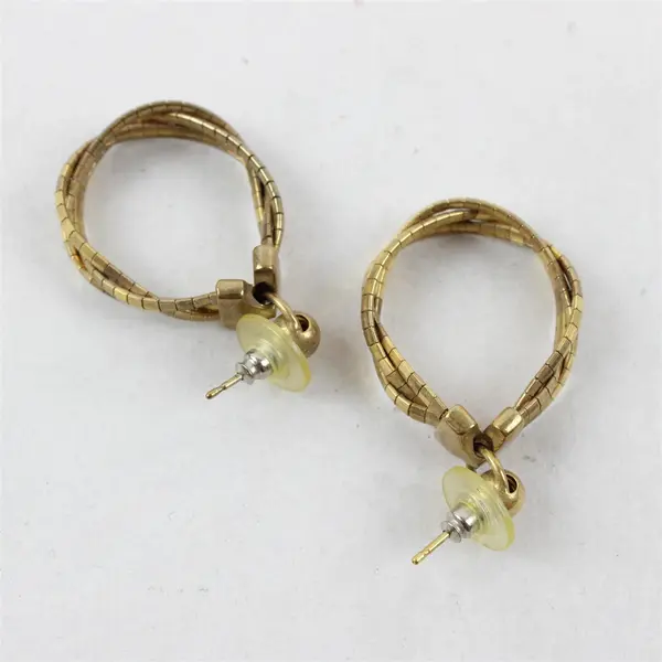 Vintage Gold-Tone Braided Metal Chain Hoop Earrings