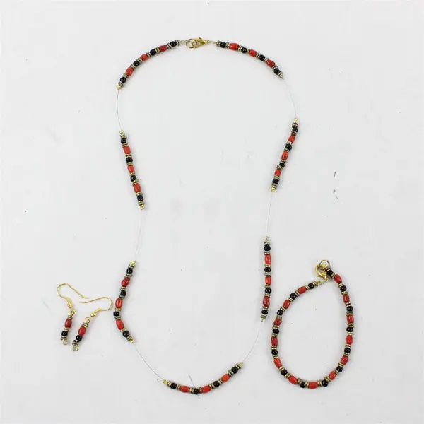 4 Piece Black Orange & Gold-Tone Beaded Demi-Parure Jewelry Set