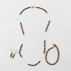 4 Piece Black Orange & Gold-Tone Beaded Demi-Parure Jewelry Set