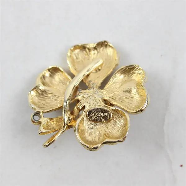 Vintage Judy Lee Gold-Tone Four Leaf Clover Pendant Faux Pearl