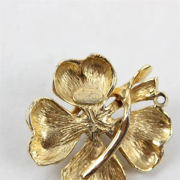 Vintage Judy Lee Gold-Tone Four Leaf Clover Pendant Faux Pearl