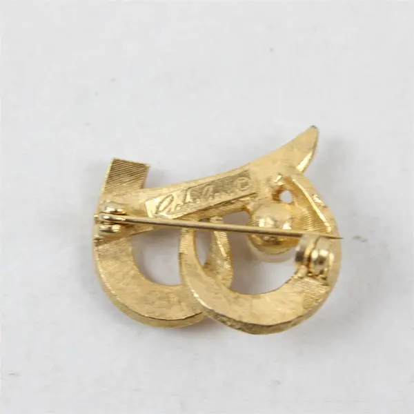 Vintage Richelieu Letter B Monogram Faux Pearl Detail Gold-Tone Metal Brooch