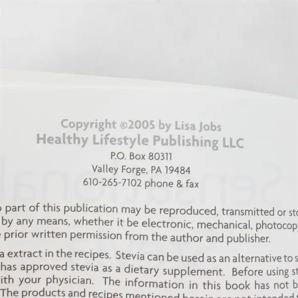 Sensational Stevia Desserts Lisa Jobs Features 82 Low-Carb Recipes 2005 PB