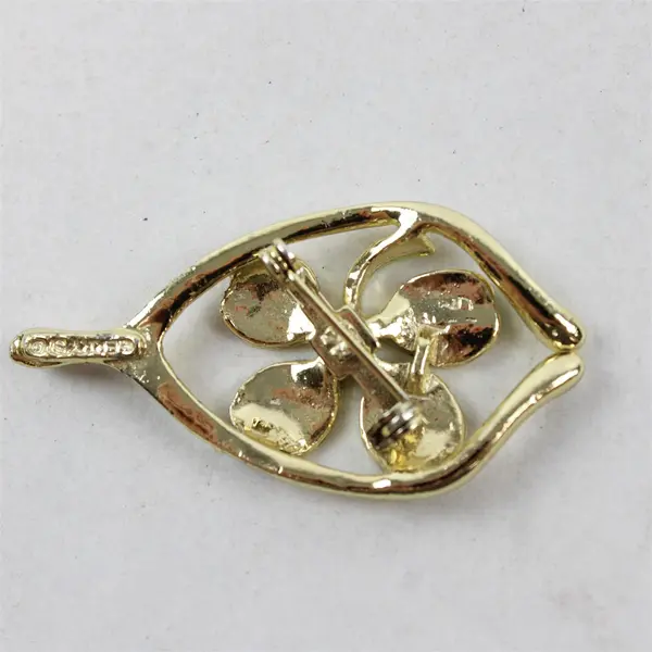 Vintage Gerry's Four Leaf Clover Gold-Tone Metal Brooch