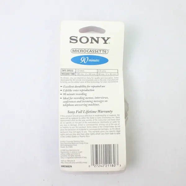 Lot of 2 Sony MC-90 90 Min Microcassette Tapes