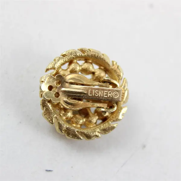 Vintage Lisner Wreath with Faux Pearls Gold-Tone Clip-On Earrings