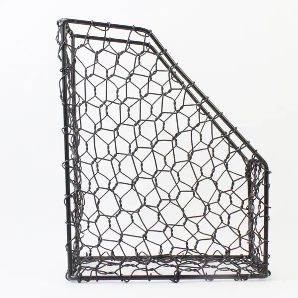 Black Metal Chicken Wire File Organizer Magazine Rack Desk Holder
