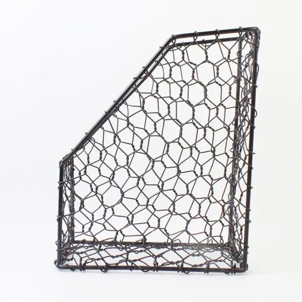 Black Metal Chicken Wire File Organizer Magazine Rack Desk Holder