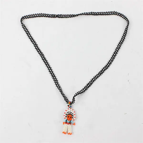 Handmade Native Chief Figure Beaded Necklace 13"