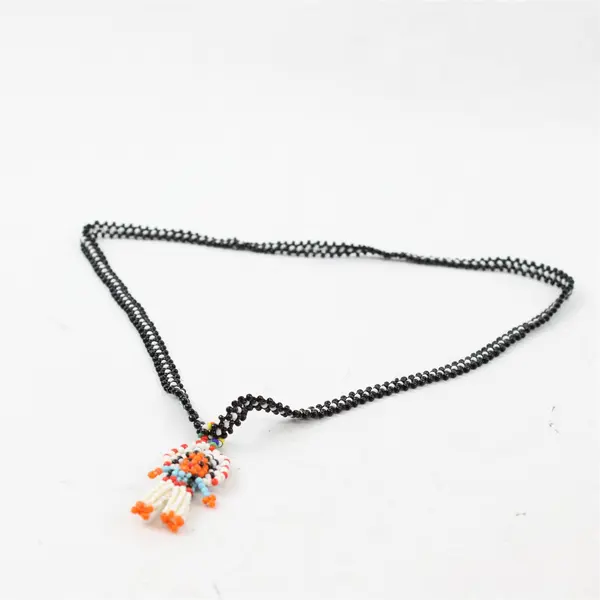Handmade Native Chief Figure Beaded Necklace 13"