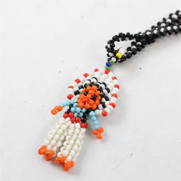 Handmade Native Chief Figure Beaded Necklace 13"