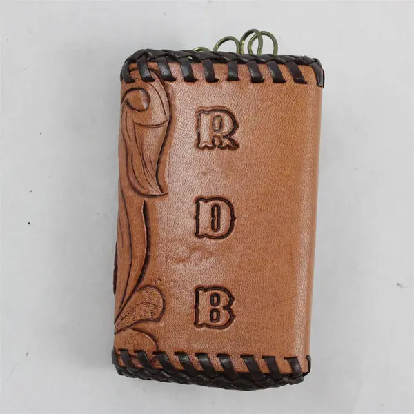 Vintage Hand-Tooled Leather Western Floral Key Holder Case RDB