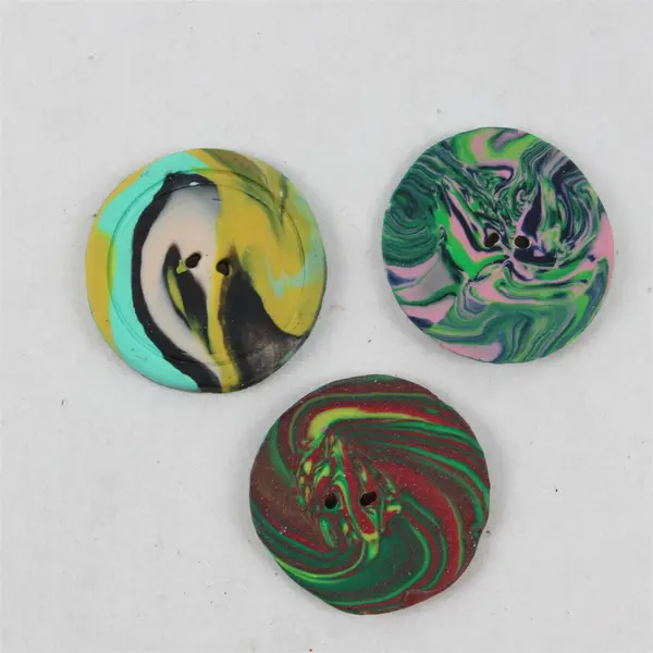 Lot of 3 Large Sewing Buttons Polymer Clay 2-Hole Coat Buttons, Assorted Colors