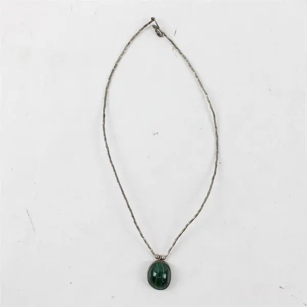 Vintage Malachite Pendant Silver-Tone Choker Necklace 15"