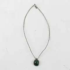 Vintage Malachite Pendant Silver-Tone Choker Necklace 15"