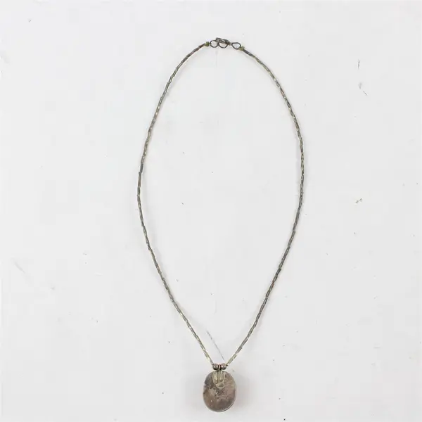 Vintage Malachite Pendant Silver-Tone Choker Necklace 15"