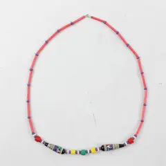 Vintage Handmade Multicolor Tribal-Style Beaded Necklace 20"