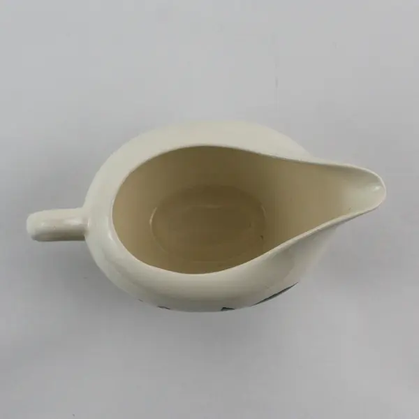 White Ceramic Gravy Boat w/ Handle Spout Pink Rose Floral Pattern