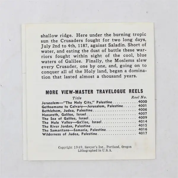 Vintage 1949 View-Master Travelogue Sea Of Galilee Israel Pamphlet Ephemera 