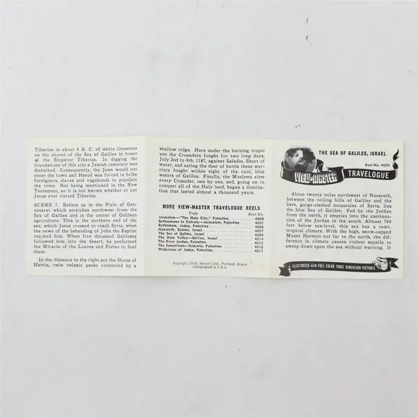 Vintage 1949 View-Master Travelogue Sea Of Galilee Israel Pamphlet Ephemera 