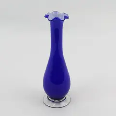 Handblown Cobalt Blue Bud Vase Ruffled Rim 7.25in Art Glass