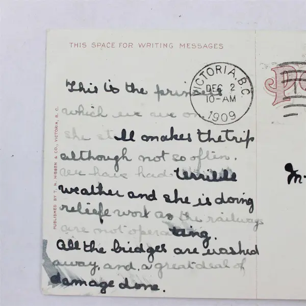 1909 CPR SS Princess Victoria Entering Victoria Harbor Litho Postcard