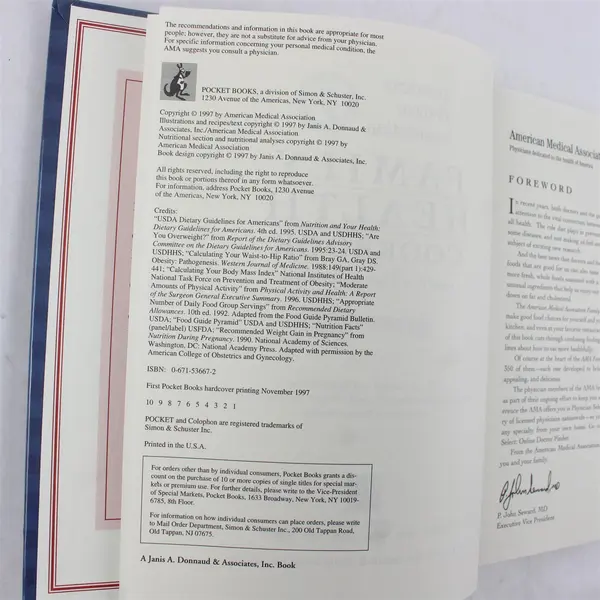 American Medical Association Family Health Cookbook Barnard Dojny 1997 HC