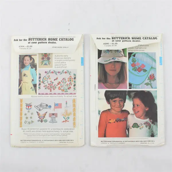 Lot of 2 Butterick Vintage Embroidery Transfer Patterns #4308 & #4686 One Size