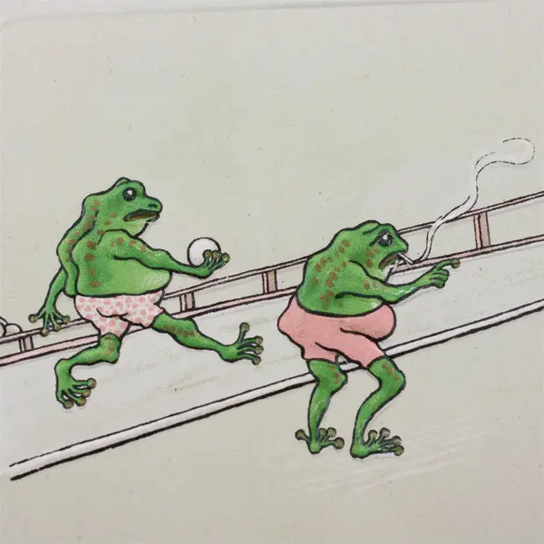 Vintage With New Year Greetings Frogs Lawn Bowling Humorous Greeting Postcard
