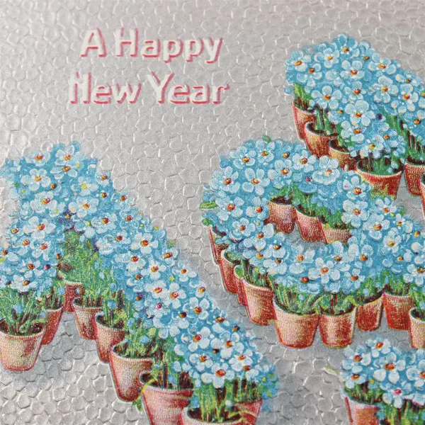 Vintage A Happy New Year 1910 Flower Pots Embossed Postcard