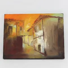 Warm Tone Alleyway Original Acrylic Painting on Canvas 12" x 15-3/4" Flawed