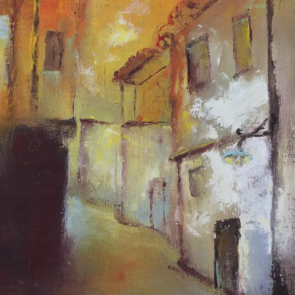 Warm Tone Alleyway Original Acrylic Painting on Canvas 12" x 15-3/4" Flawed