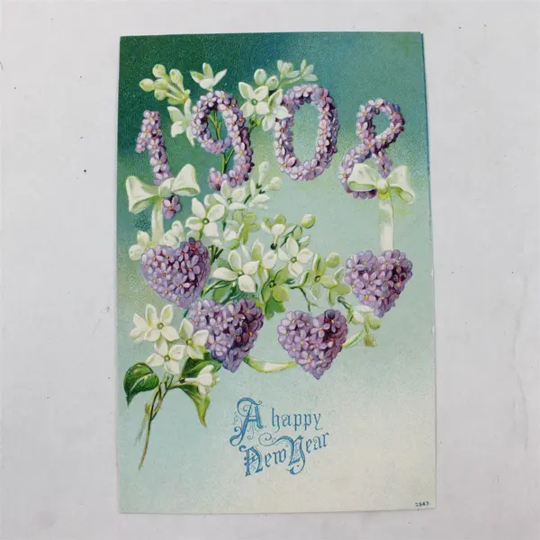 Vintage A Happy New Year 1908 Floral Embossed Postcard