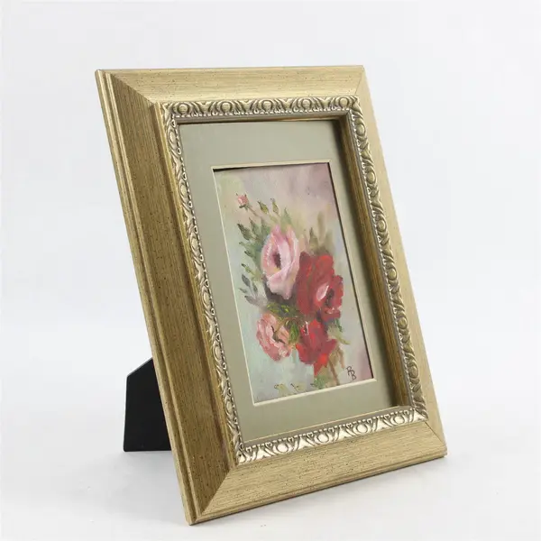 Signed Roses Original Acrylic Painting Framed 9-1/4" x 7-1/2"